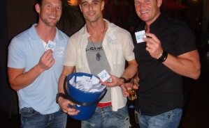 Aaron Comis (centre) with Malcolm Pahl (left) and Chris Dyett (right)